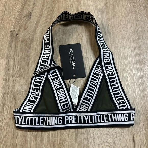 Pretty Little Thing Army Green Bandage Style Crop Top Bikini Top - Picture 2 of 6